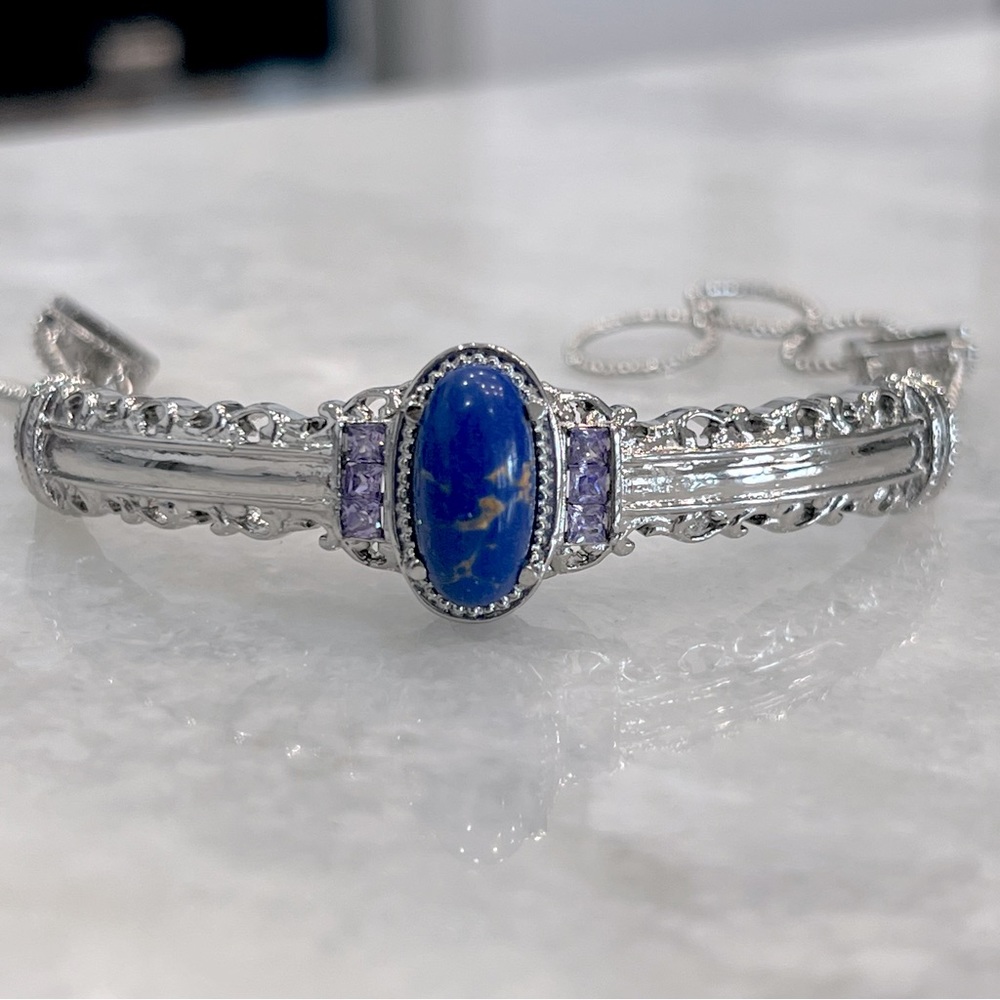 Mojave Lapis Turquoise Purple Diamond Toggle Clasp Bracelet